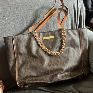 Michael Kors Dark Brown Tote with Gold Chain